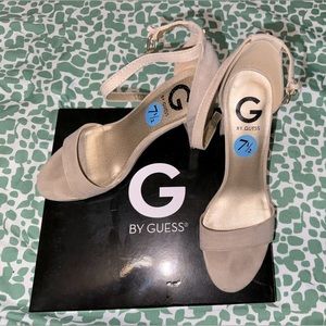 G by Guess taupe strappy block heel